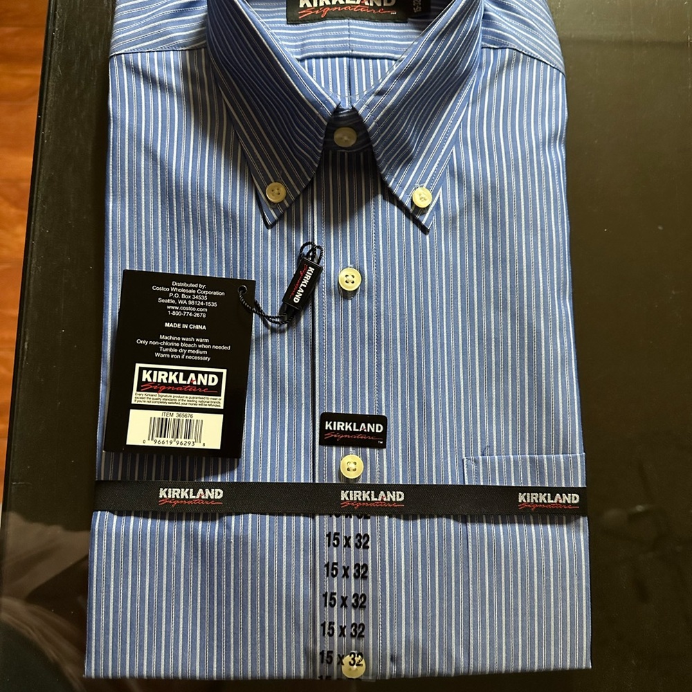 Kirkland Signature Men's Blue Pinstripe Dress Shirt